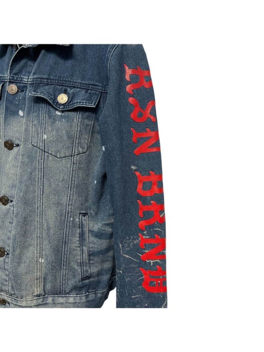 Reason Denim Jean Jacket Distressed Bleached Print Graphics Size Medium - Picture 2 of 9